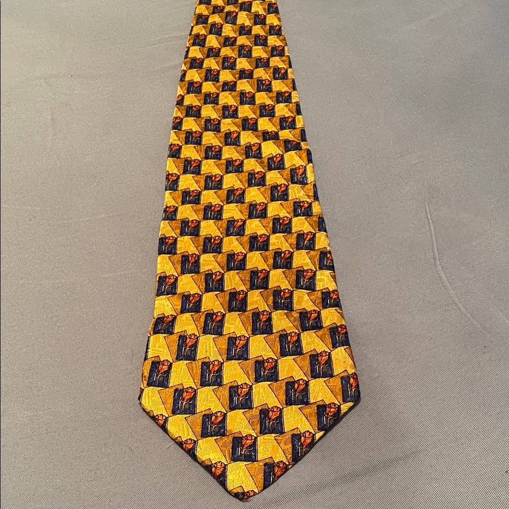 Ermenegildo Zegna Yellow and Blue Rose Patterned Tie